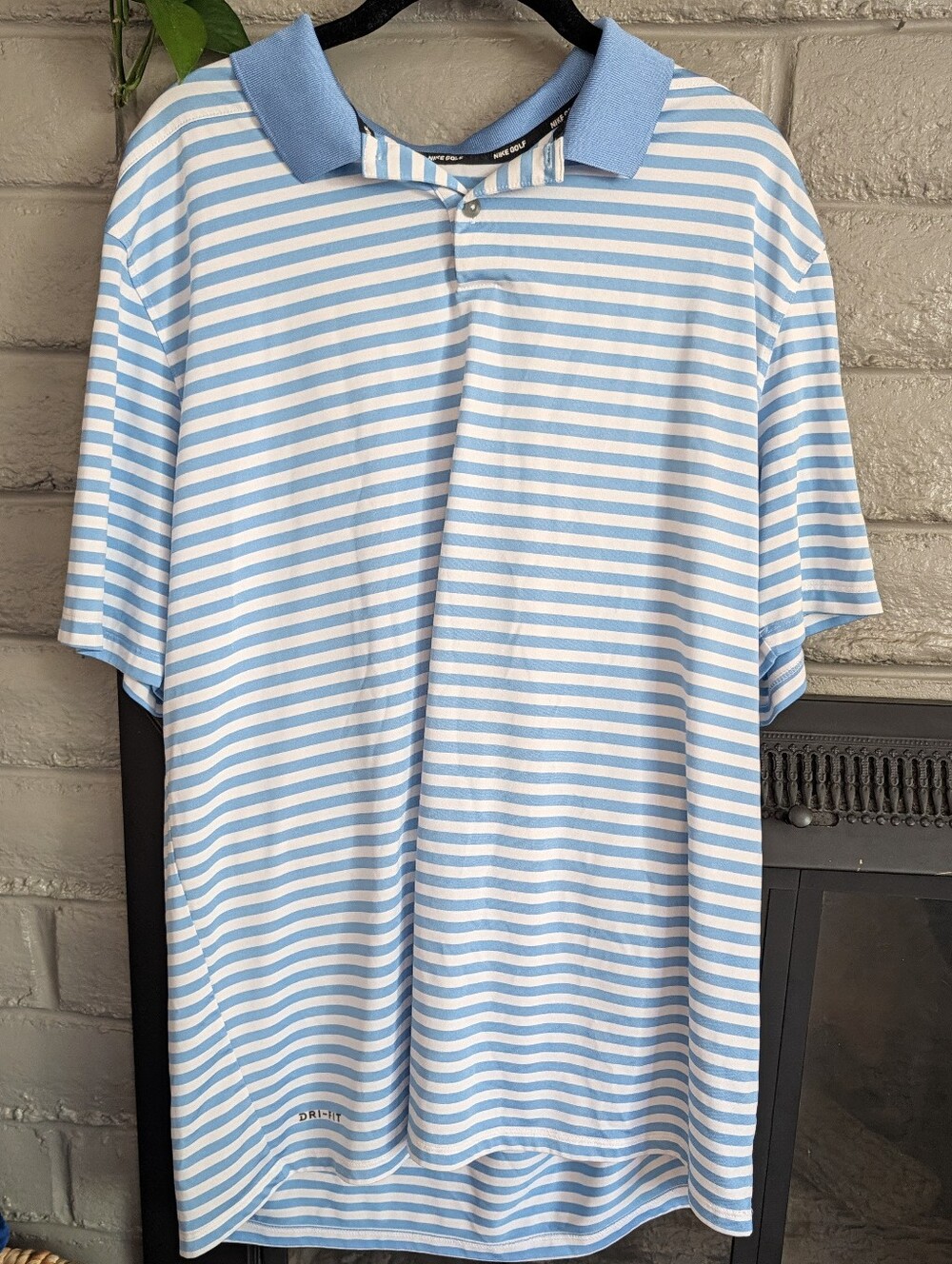 Nike Golf Light Blue and White Striped Men's Polo